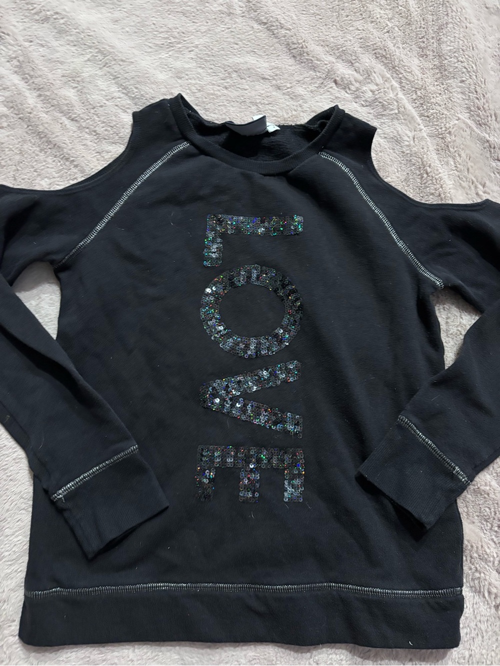 The Children's Place Black Cold-Shoulder Sequin LOVE Sweatshirt